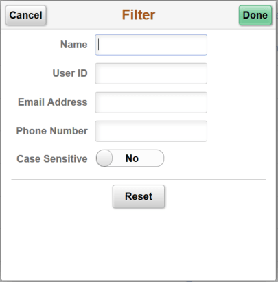 Select User - Filter page