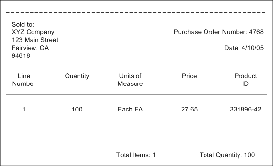 Example of a paper purchase order (paper document)