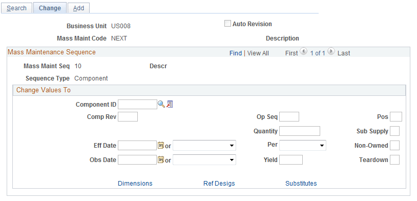 BOM Mass Maintenance Codes - Change page