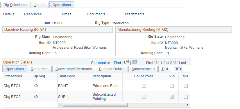 Routing Comparison - Operations: Details page
