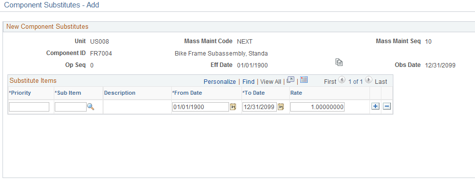 Component Substitutes - Add page