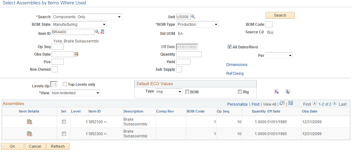 Select Assemblies by Items Where Used page