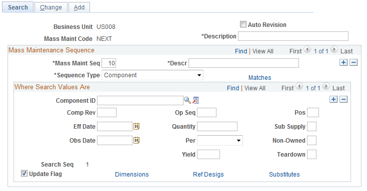 BOM Mass Maintenance Codes - Search page