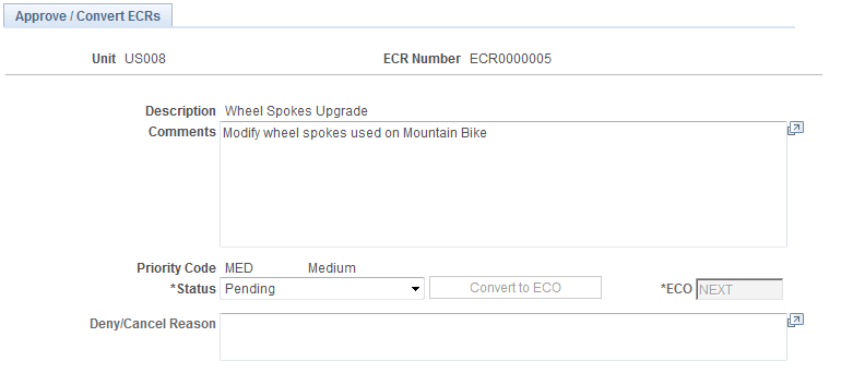 Approve/Convert ECRs page