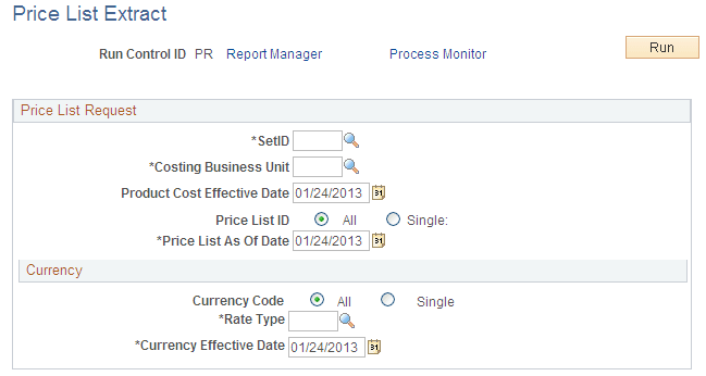 Price List Extract page