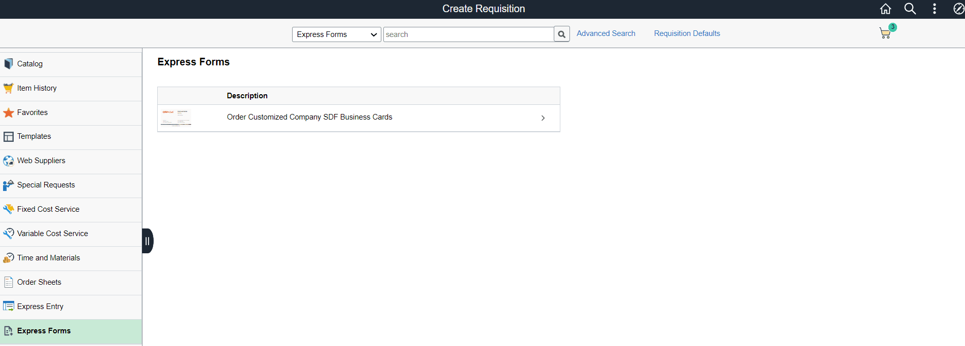 Create Requisition- Express Forms