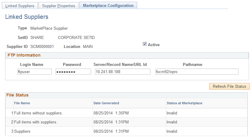 Marketplace Configuration page