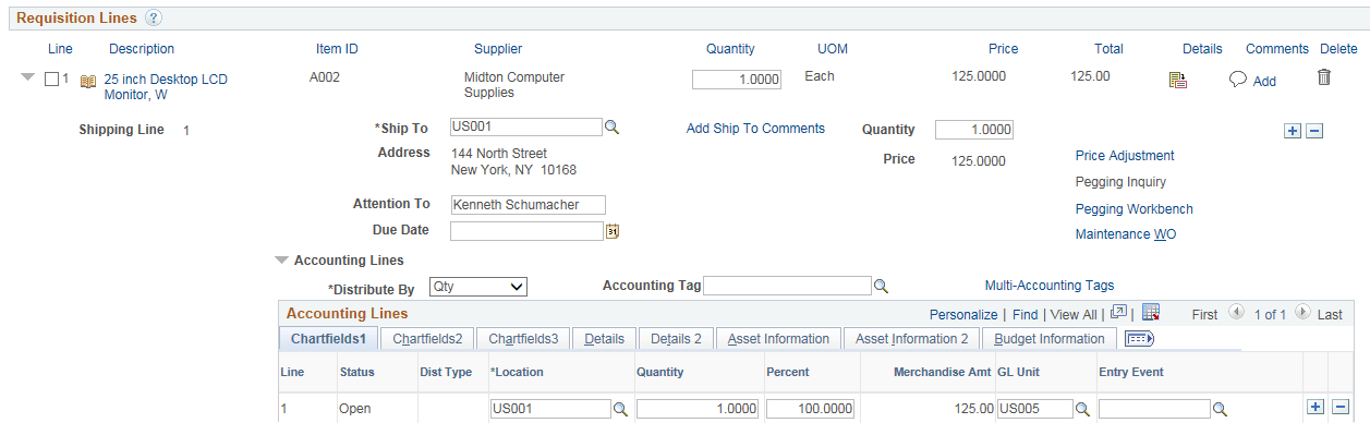 Requisition Lines page