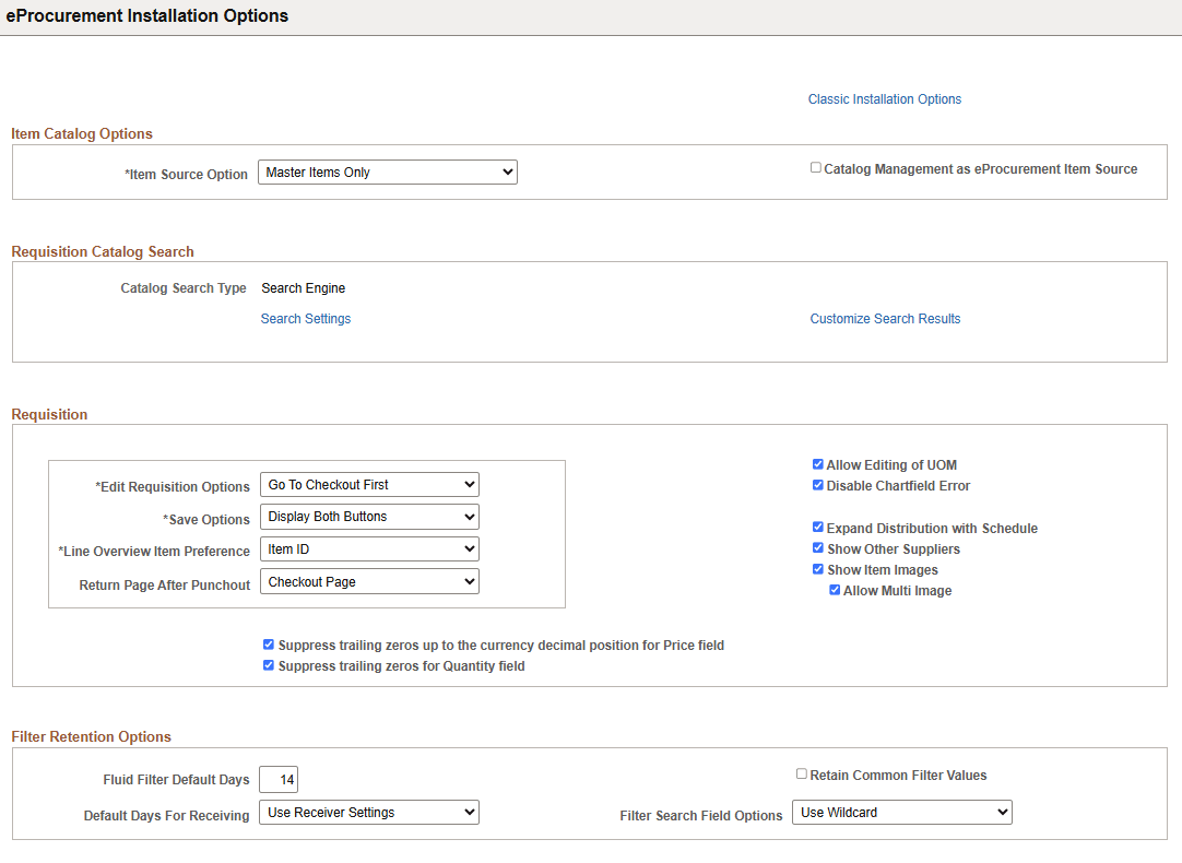 ePro Installation Options page (1 of 2)