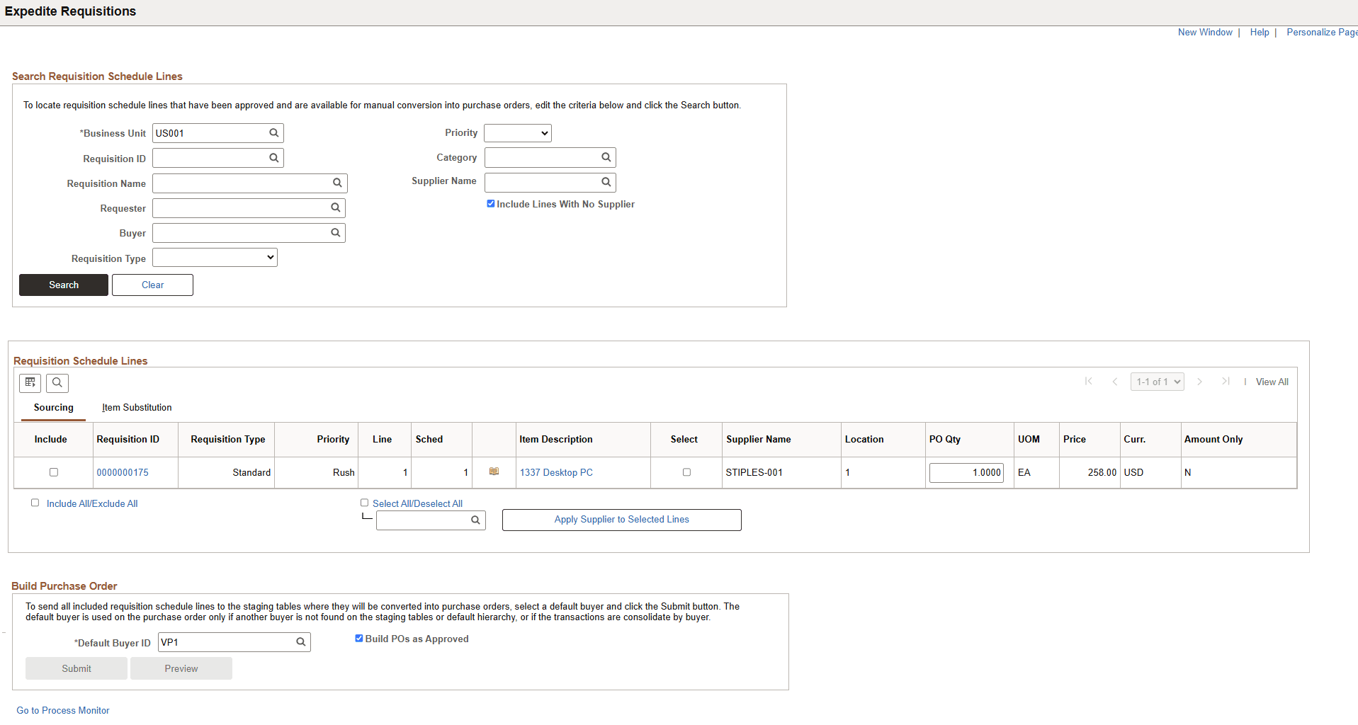 Expedite Requisitions page