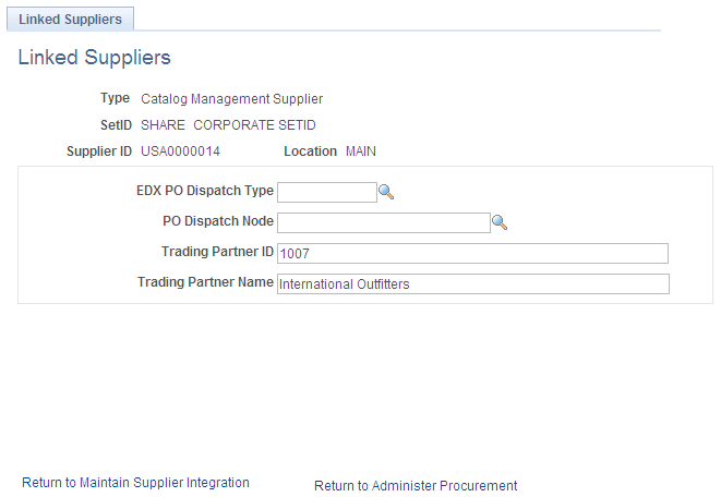A linked supplier with the Catalog Management Supplier type