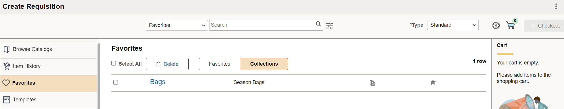 Create Requisition Favorites Collection