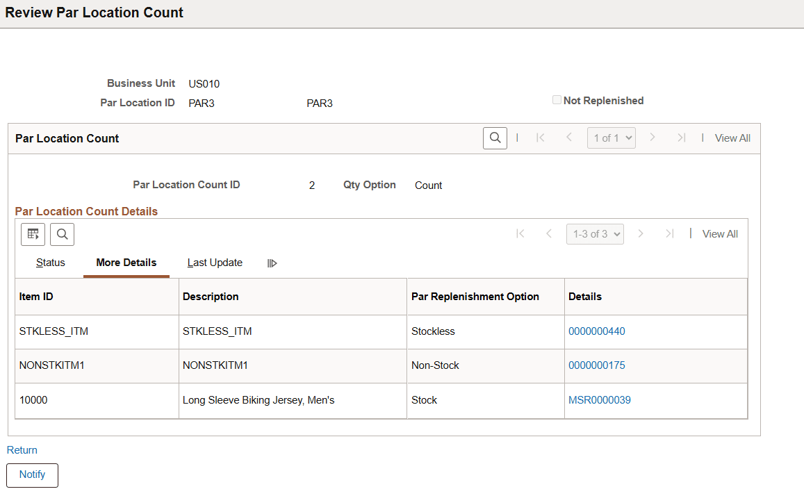 Par Location Count - More Dertails page