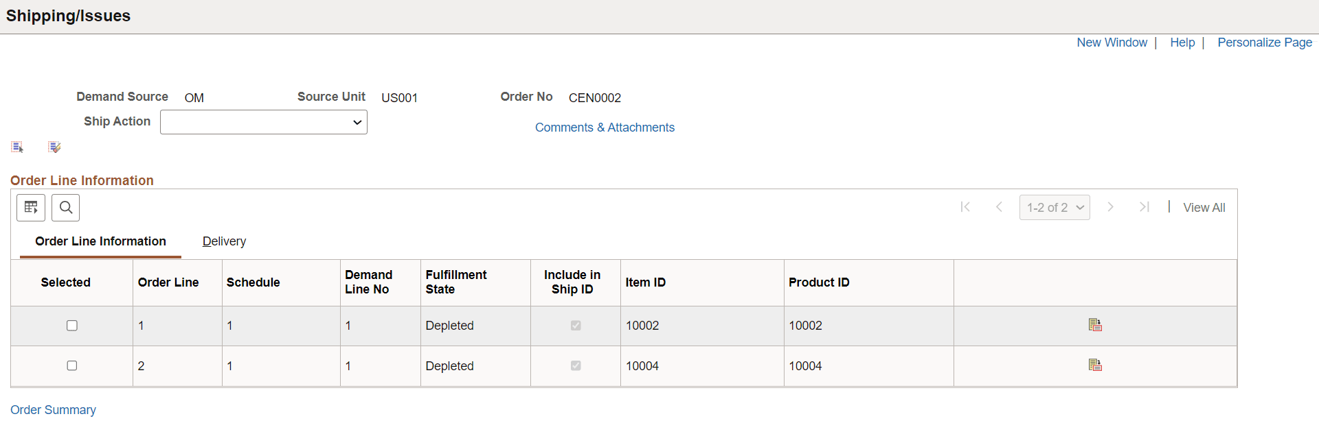 Shipping/Issues-Ship Details Summary page
