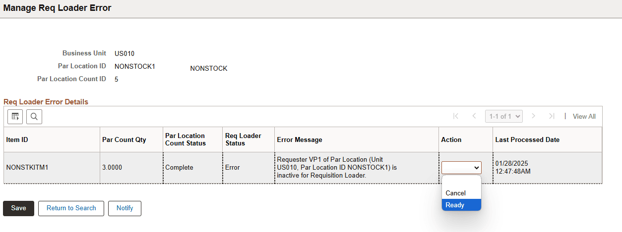 Manage Req Loader Error Page