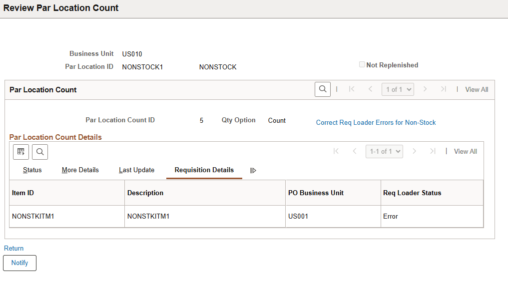 Review Par Location Count - Error Page