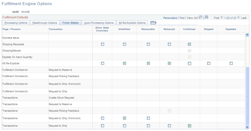 From States tab of the Fulfillment Engine Options page (page 2 of 2)