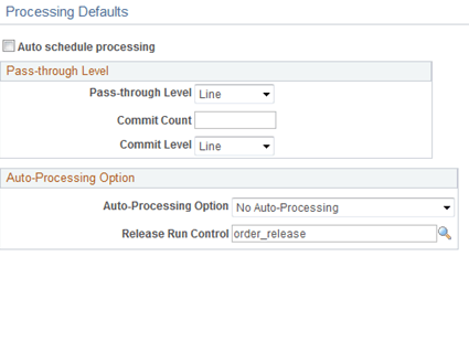 Processing Defaults page