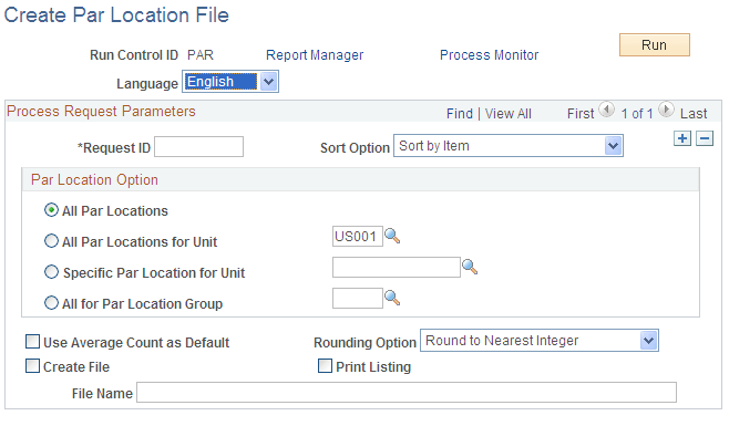 Create Par Location File process page