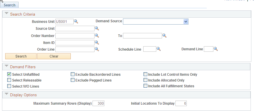 Allocation Workbench - Search page (1 of 2)