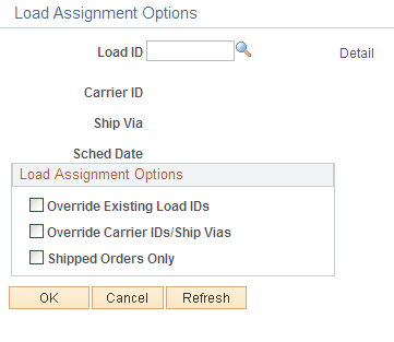 Shipping/Issues-Load Assignment Options page