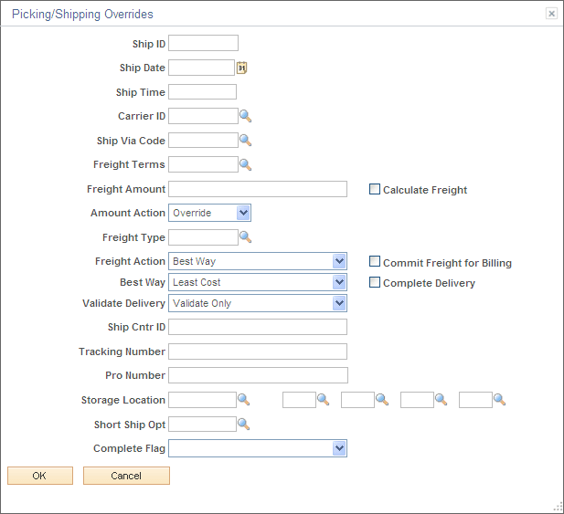 Picking / Shipping Overrides page