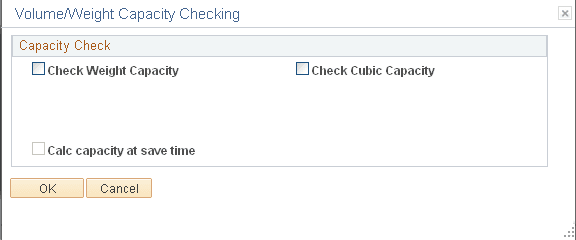 Volume/Weight Capacity Checking page