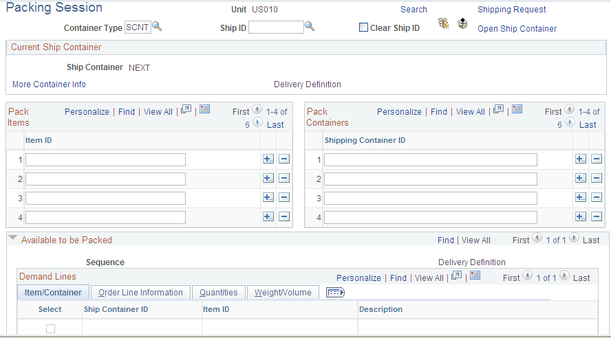 Packing Session page (page 1 of 2)