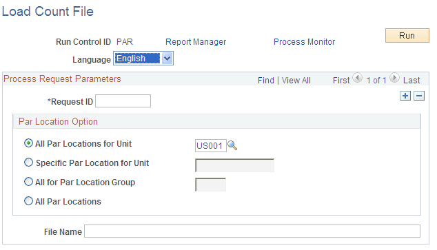 Load Count File process page