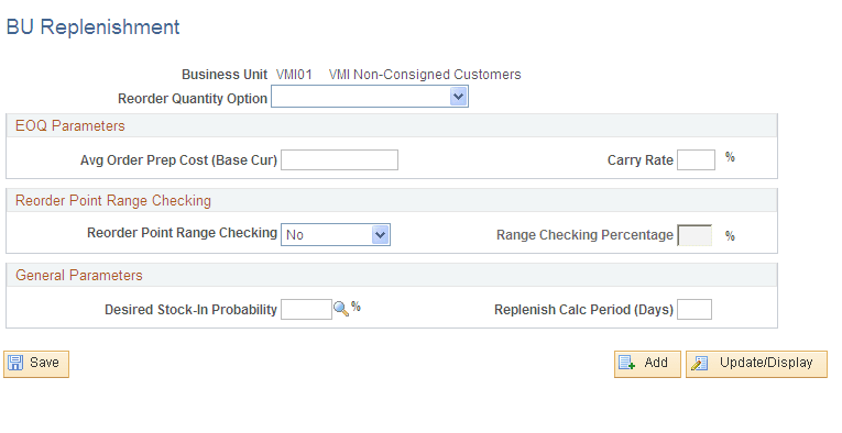BU Replenishment page