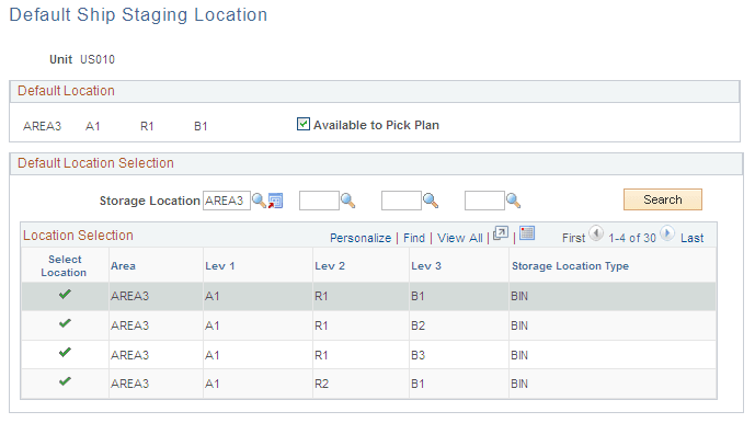 Default Ship Staging Location page