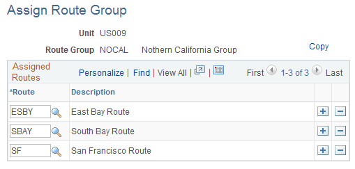Assign Route Group page