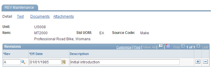 REV Maintenance - Detail page