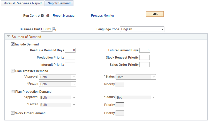 Material Readiness Report-Supply/Demand page (1 of 2)