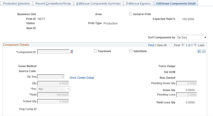 Edit/Issue Components Detail page