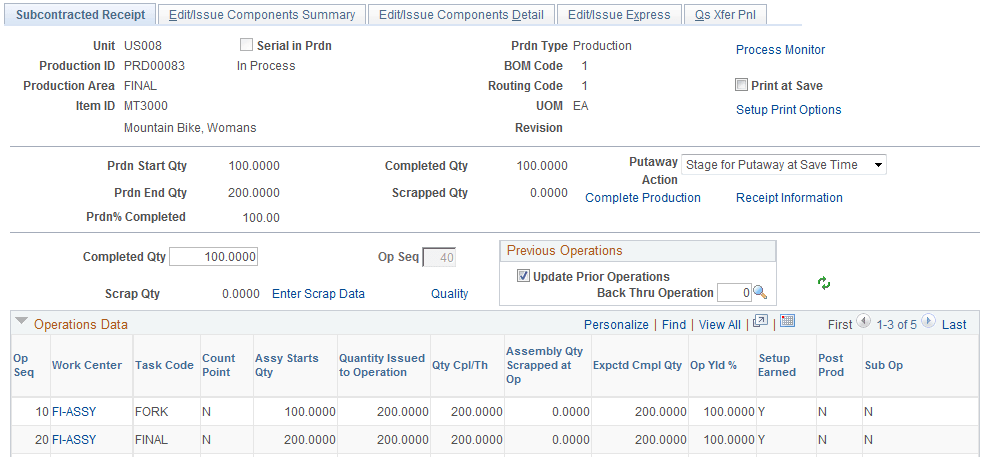 Subcontracted Receipt page