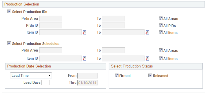 Material Readiness Report run control page (2 of 2)