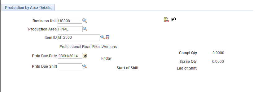 Production by Area Details page