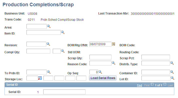 Completion/Scrap page (for production schedules)