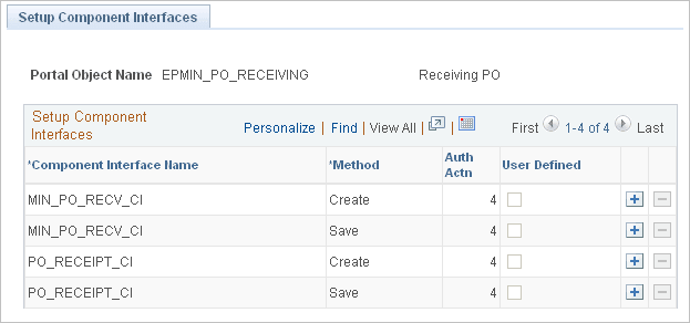 Setup Component Interfaces page (PO Receiving)