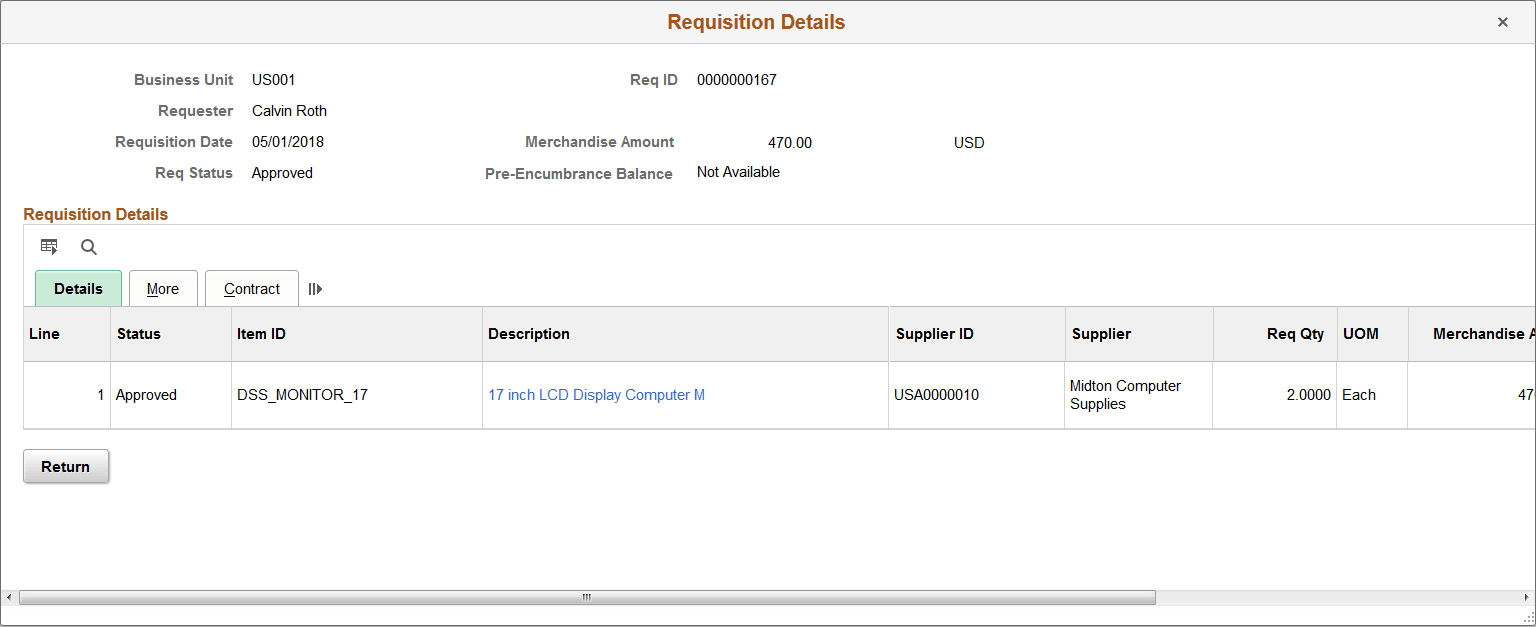 Requisition Details page