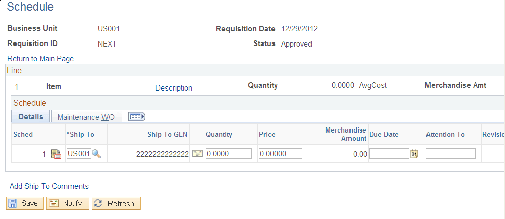 Maintain Requisition - Schedule Page