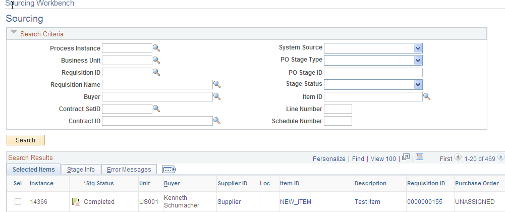 Sourcing Workbench - Sourcing page