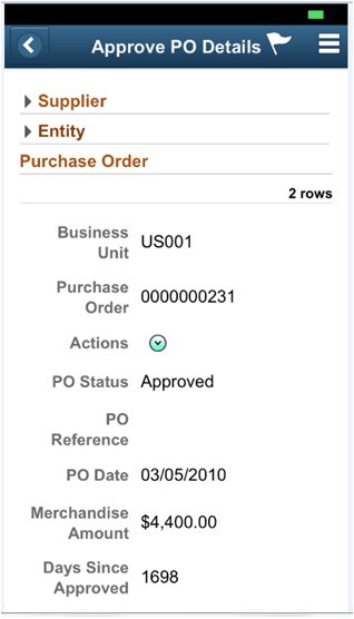 Approve PO Detail - Small form factor page