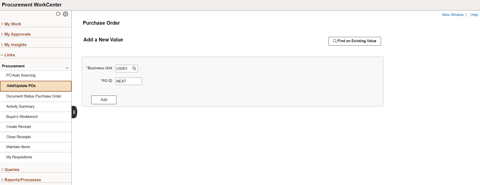 Procurement WorkCenter - Links