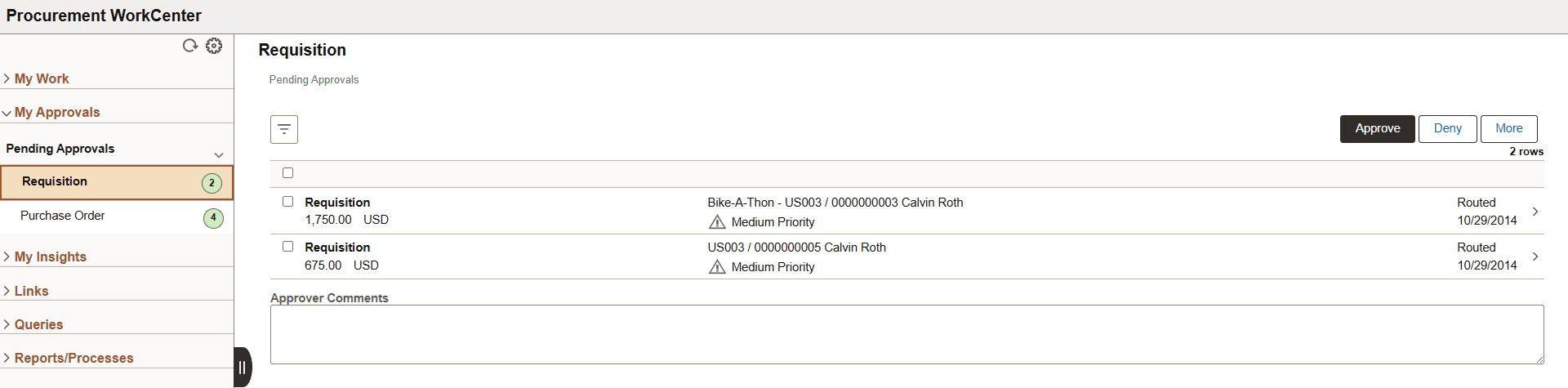 Procurement WorkCenter - My Approvals
