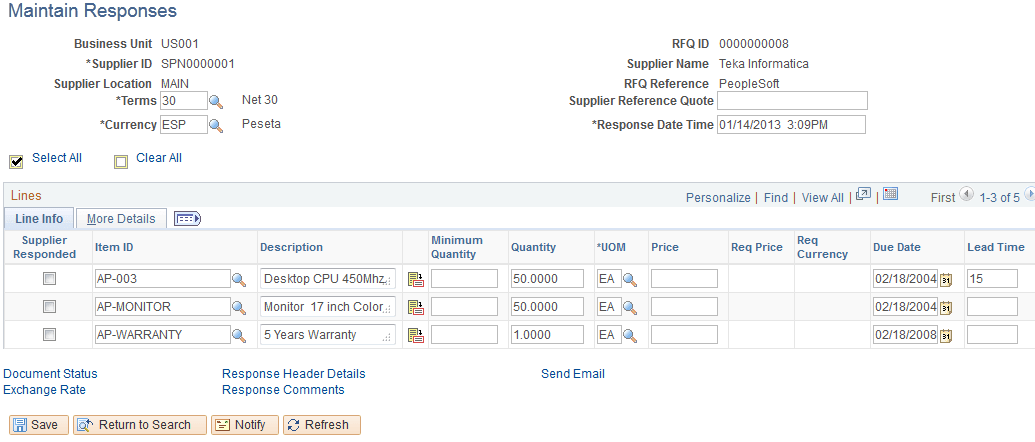 Maintain Responses page