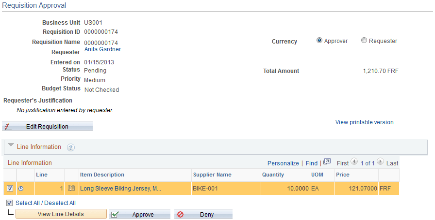 Requisition Approval page (1 of 3)