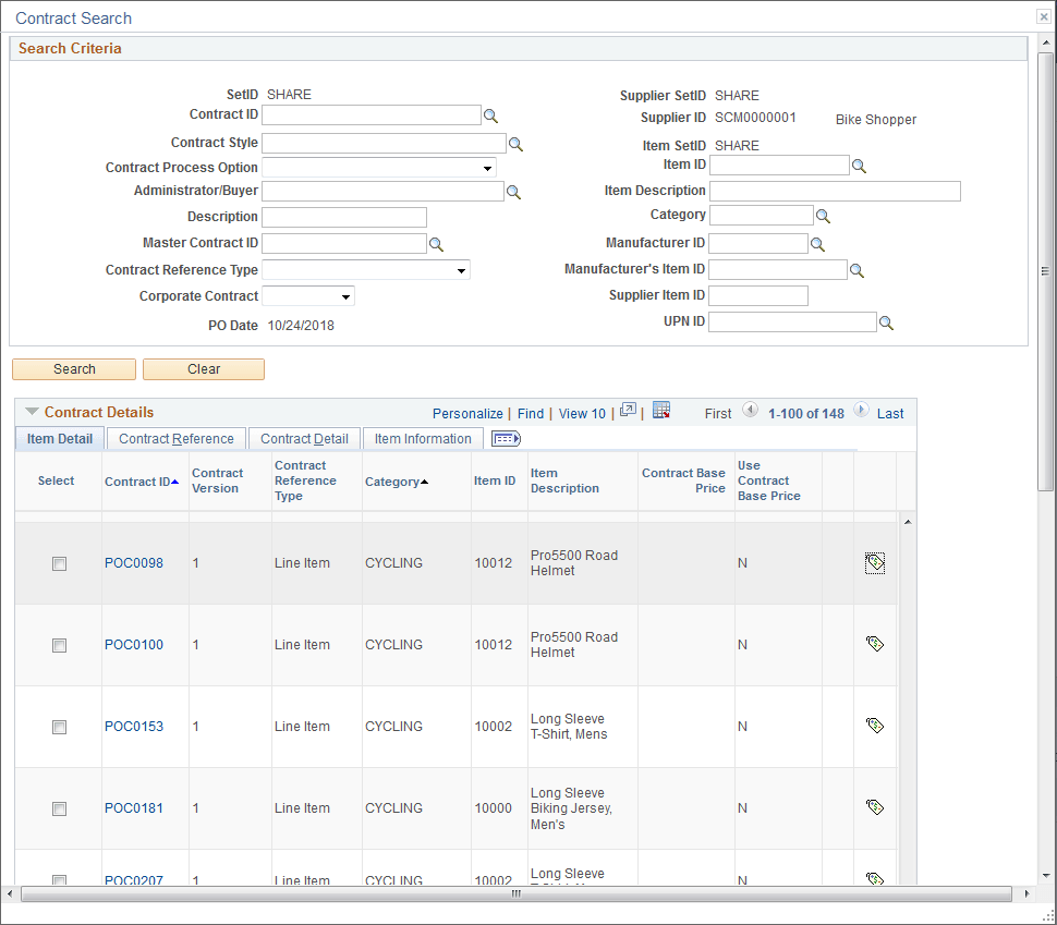 Contract Search Page