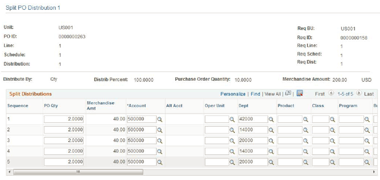 PO Distribution Worksheet page